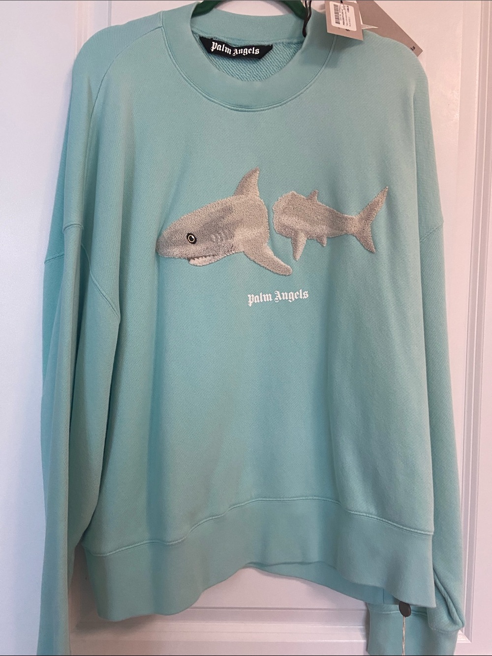 Palm Angels Mint Green Shark Embroidered Crewneck NEw with a tag